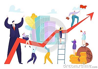 Teamwork at success arrow, team finance growth and achievement progress vector illustration. Corporate graph and Vector Illustration