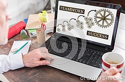 Teamwork success concept on a laptop screen Stock Photo