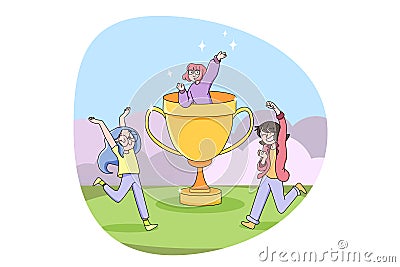 Teamwork, success, goal achievement, celebration, winning, business concept Stock Photo