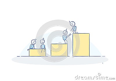 Teamwork success. Little business characters helping eachother. Vector doodle illustration concept for web banner, business presen Vector Illustration