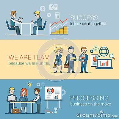 Teamwork Success Processing Flat line art business Vector Illustration