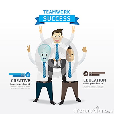 Teamwork of successful businessman cartoon Infographic Design. Vector Illustration