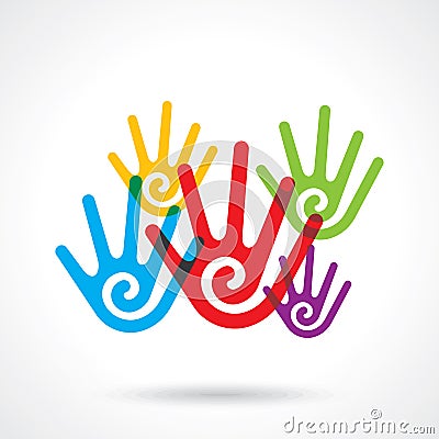 Teamwork symbol. Multicolored hands Vector Illustration