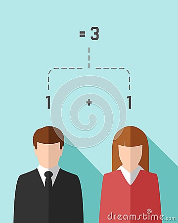 Teamwork and synergy concept with businessman and businesswoman Vector Illustration