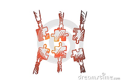 Teamwork, team, people, unite concept. Hand drawn isolated vector. Vector Illustration