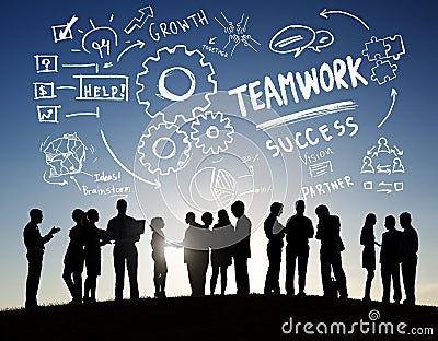 Teamwork Team Together Collaboration Business Communication Outdoors Concept Stock Photo