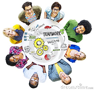 Teamwork Team Together Collaboration Meeting Looking Up Concept Stock Photo