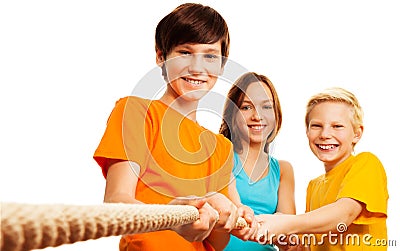 Teamwork - three kids Stock Photo