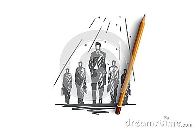 Teamwork, together, leadership, recruiting, human resources concept. Hand drawn isolated vector. Vector Illustration
