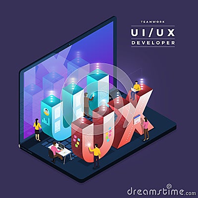 Teamwork UI / UX Developer Vector Illustration