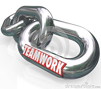 Teamwork Word on Chain Links Connected Team Partners Stock Photo