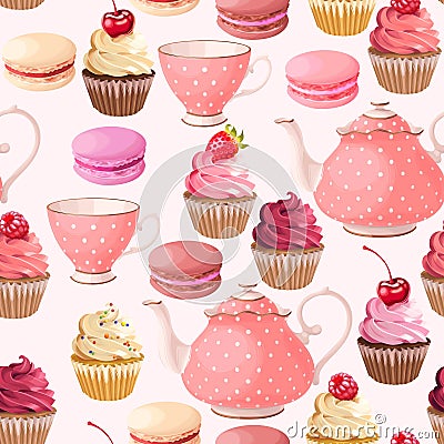Teaparty seamless background Vector Illustration