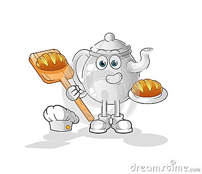 Teapot baker with bread. cartoon mascot vector Vector Illustration