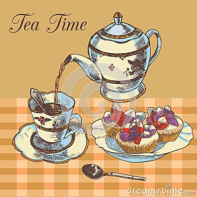 Teapot and cup english tea Vector Illustration