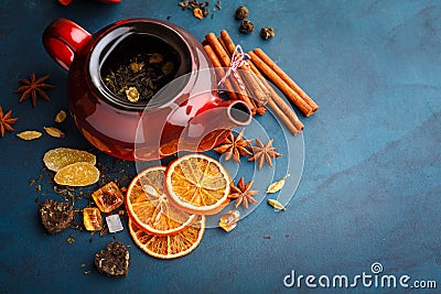 Teapot with dry tea Stock Photo