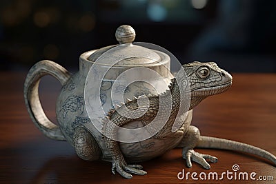 Teapot lizard design. Generate ai Stock Photo