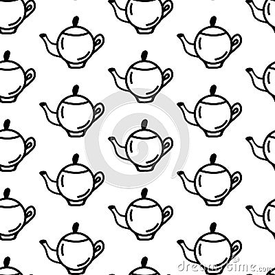 Teapot seamless pattern. Doodle pattern with teapots isolated on white background. Teapot wrapper and wallpaper for Vector Illustration