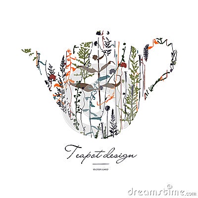 Teapot silhouette with floral print. Vector Illustration