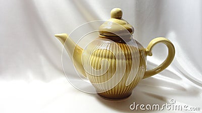 Teapot tableware tea party kitchen vintage retro ceramic brown white clay Stock Photo