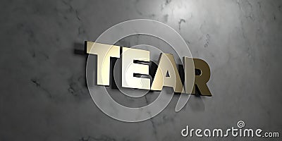 Tear - Gold sign mounted on glossy marble wall - 3D rendered royalty free stock illustration Cartoon Illustration