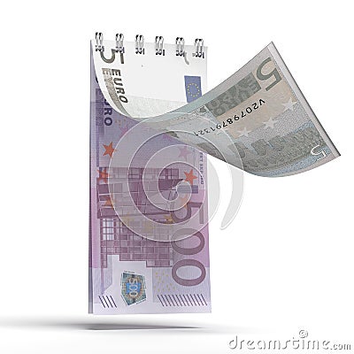 Tear-off calendar with a euro bank note Stock Photo