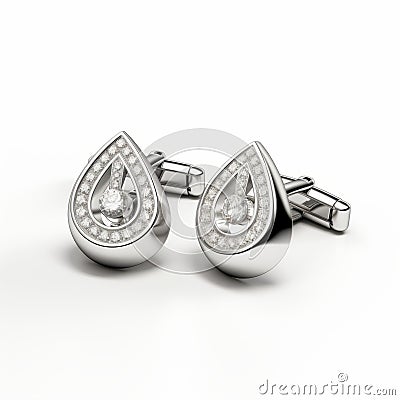 Tear Shape Stone Cufflinks In White Platinum - Daz3d Style Stock Photo