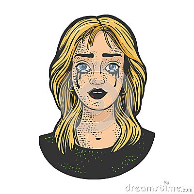 Tear stained girl sketch vector illustration Vector Illustration