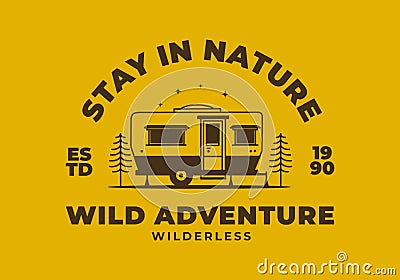 Teardrop camper retro illustration design on yellow background Vector Illustration