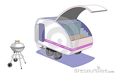 Teardrop trailer and cool retro grill Stock Photo