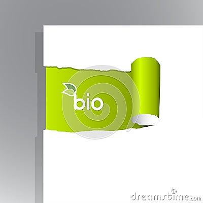 Teared paper with bio sign. Vector Illustration