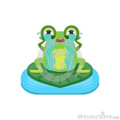 Tearful Cartoon Frog Character Vector Illustration