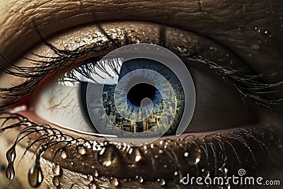 Tearful Eye - Detail of Human Eye Shedding Tears Stock Photo