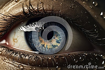 Tearful Eye - Detail of Human Eye Shedding Tears Stock Photo