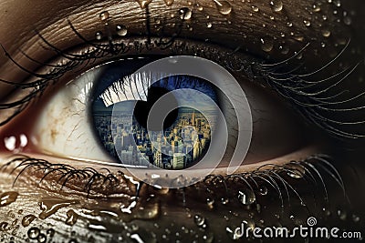 Tearful Eye - Detail of Human Eye Shedding Tears Stock Photo
