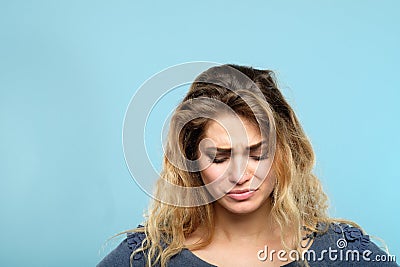 Tearful stressed sad depressed melancholy woman Stock Photo