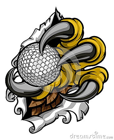 Tearing Ripping Claw Talons Holding Golf Ball Vector Illustration