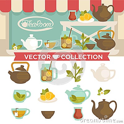 Tearoom Drinks Vector Collection on Showcase. Vector Illustration