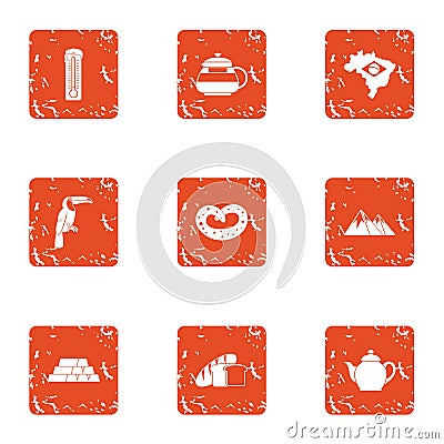 Tearoom house icons set, grunge style Vector Illustration