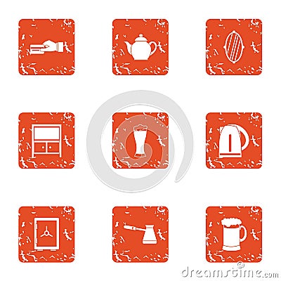 Tearoom icons set, grunge style Vector Illustration