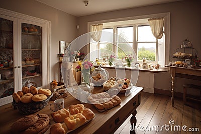 tearoom, with selection of artisan breads and pastries for guests to enjoy Stock Photo