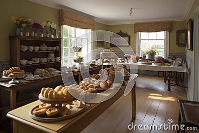 tearoom, with selection of artisan breads and pastries for guests to enjoy Stock Photo
