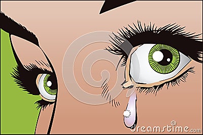 Tears in the eyes of the girl Vector Illustration