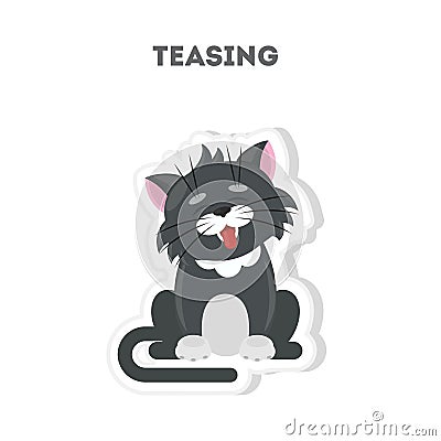 Teasing cat sticker. Vector Illustration