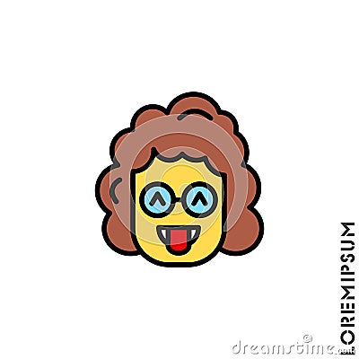 Teasing yellow emoji. Vector girl, woman icon of cartoon teasing emoji with tongue and winking eyes style Vector Illustration