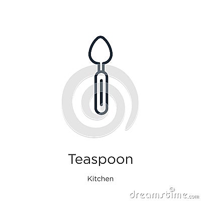 Teaspoon icon. Thin linear teaspoon outline icon isolated on white background from kitchen collection. Line vector teaspoon sign, Vector Illustration