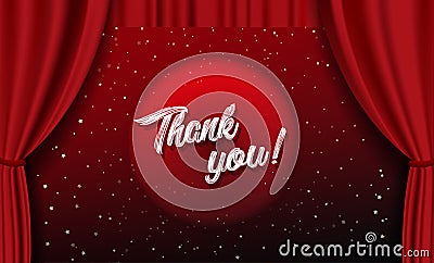 Teather stage with red heavy curtain with Thank you handwritten Vector Illustration