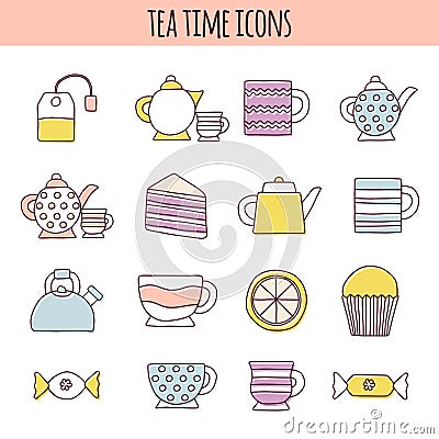 Teatime cartoon objects Vector Illustration