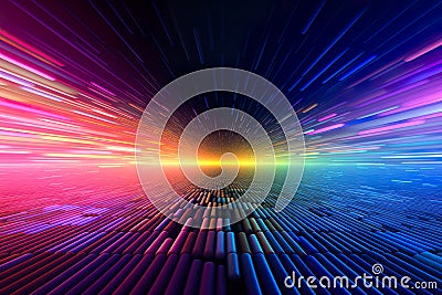 tech background features shiny, colorful lines dynamically converging in the distance Stock Photo