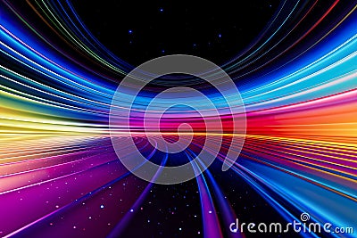 Tech background showcases a visually striking composition of shiny, colorful lines and waves Stock Photo