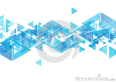 Tech blue triangles and waves abstract background Vector Illustration